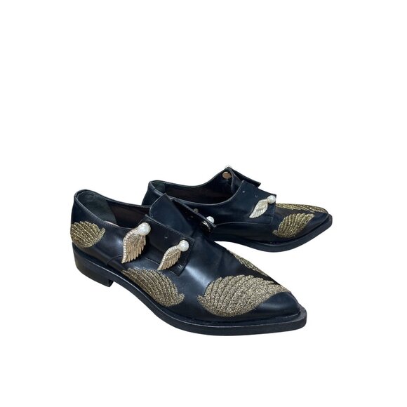 Coliac Italy made womans Black Leather Wing Pearl Loafers Sz 7 SKU 9542 - Picture 15 of 15